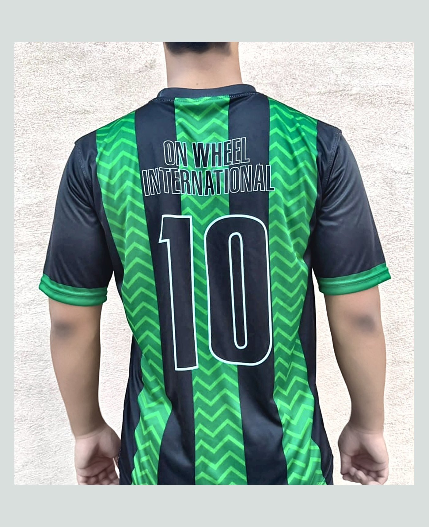 Custom match jersey, back — our own range — made and photographed in sialkot — On Wheel International, Sialkot