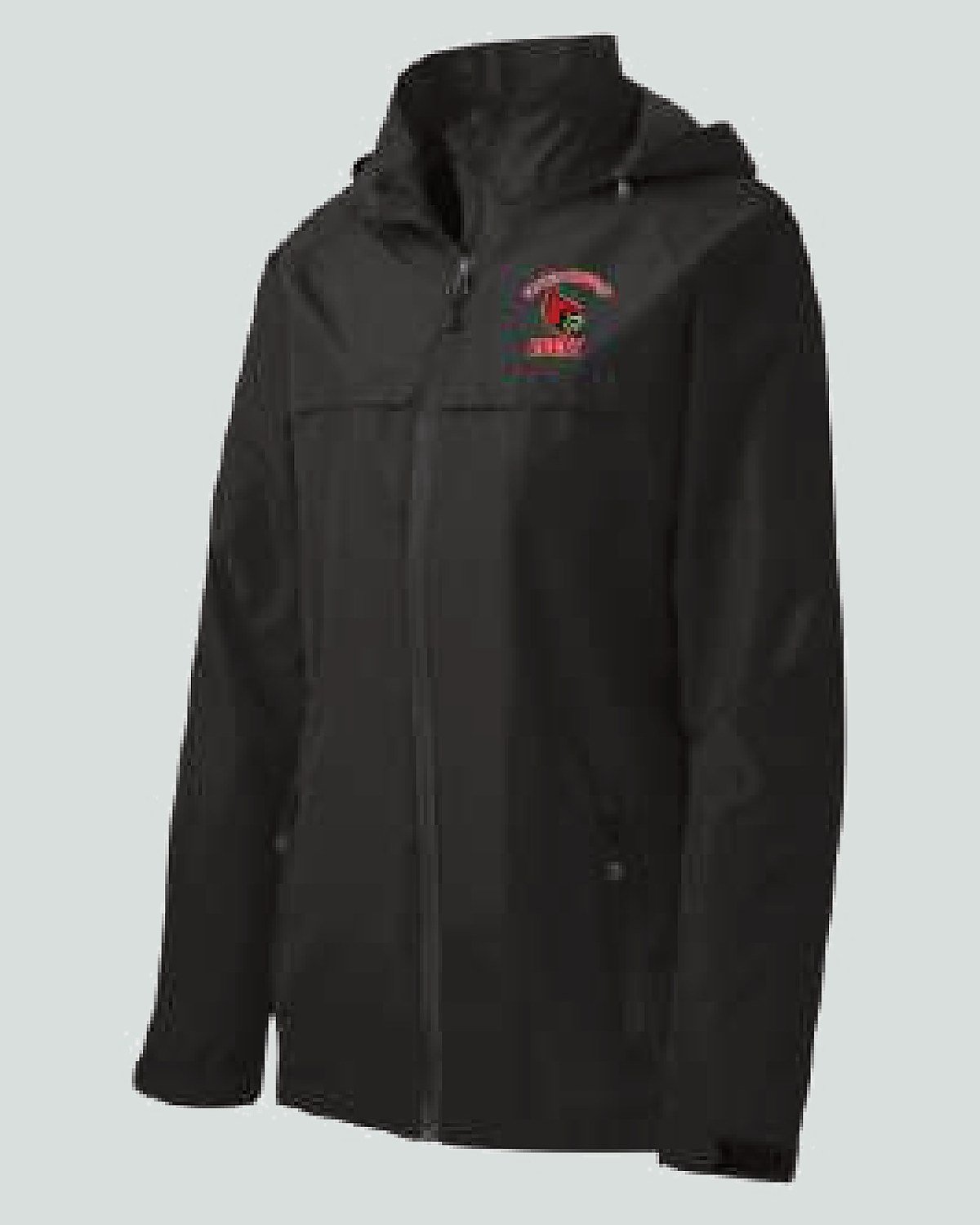 Custom rain jacket — hooded, taped seams, packable — On Wheel International, Sialkot